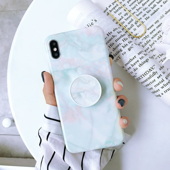 Glossy Marble Folding Bracket Anti-drop TPU Case for iPhone X / XS(Z26)-garmade.com