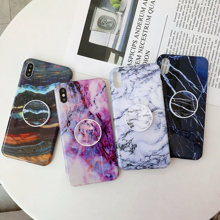 Glossy Marble Folding Bracket Anti-drop TPU Case for iPhone X / XS(Z3)-garmade.com