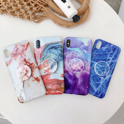 Glossy Marble Folding Bracket Anti-drop TPU Case for iPhone X / XS(Z25)-garmade.com