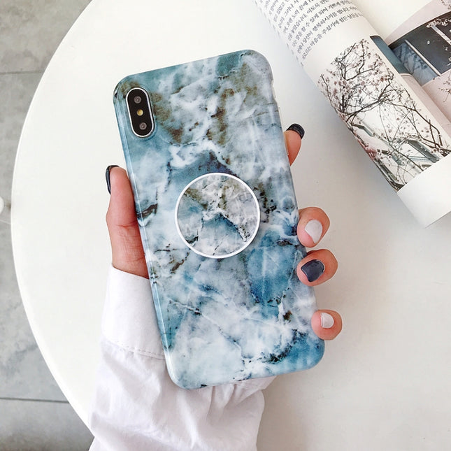 Glossy Marble Folding Bracket Anti-drop TPU Case for iPhone X / XS(Z8)-garmade.com