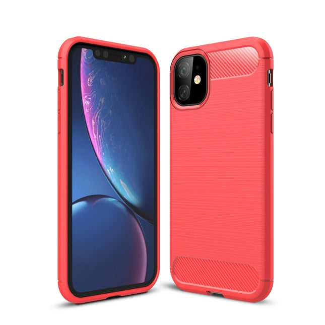 Brushed Texture Carbon Fiber TPU Case for iPhone 11(Red)-garmade.com