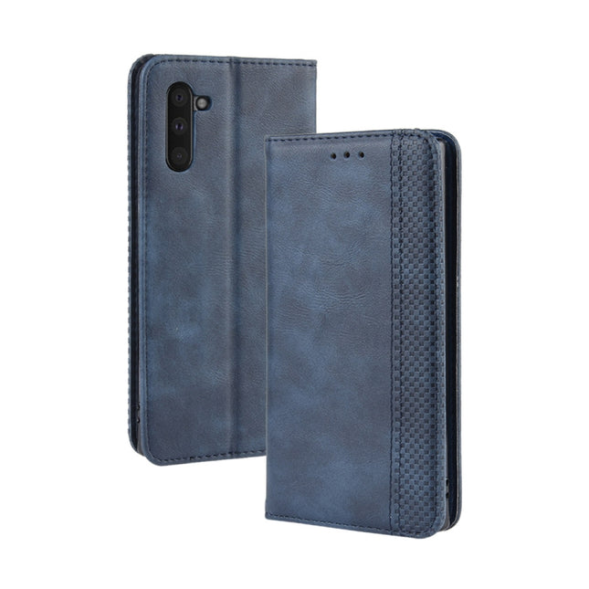 Magnetic Buckle Retro Crazy Horse Texture Horizontal Flip Leather Case for Galaxy Note 10 , with Holder & Card Slots & Photo Frame(Blue)-garmade.com