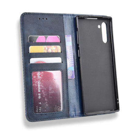 Magnetic Buckle Retro Crazy Horse Texture Horizontal Flip Leather Case for Galaxy Note 10 , with Holder & Card Slots & Photo Frame(Blue)-garmade.com