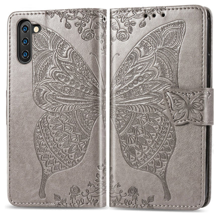 Butterfly Love Flowers Embossing Horizontal Flip Leather Case For Galaxy Note 10 with Holder & Card Slots & Wallet & Lanyard(Gray)-garmade.com