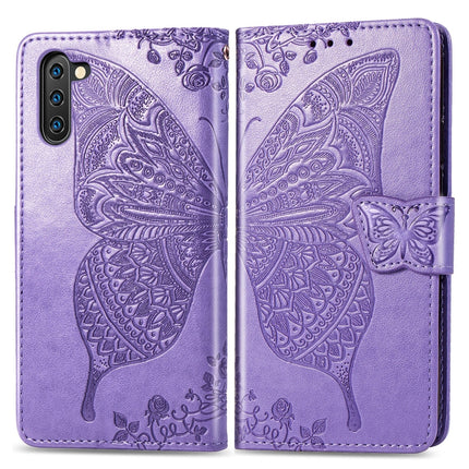 Butterfly Love Flowers Embossing Horizontal Flip Leather Case For Galaxy Note 10 with Holder & Card Slots & Wallet & Lanyard(Lighe purple)-garmade.com