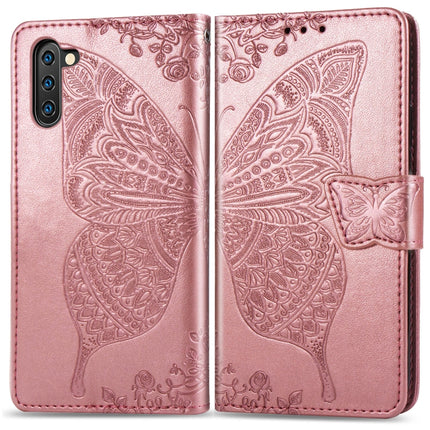 Butterfly Love Flowers Embossing Horizontal Flip Leather Case For Galaxy Note 10 with Holder & Card Slots & Wallet & Lanyard(Rose gold)-garmade.com