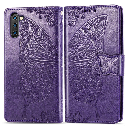 Butterfly Love Flowers Embossing Horizontal Flip Leather Case For Galaxy Note 10 with Holder & Card Slots & Wallet & Lanyard(Dark purple)-garmade.com