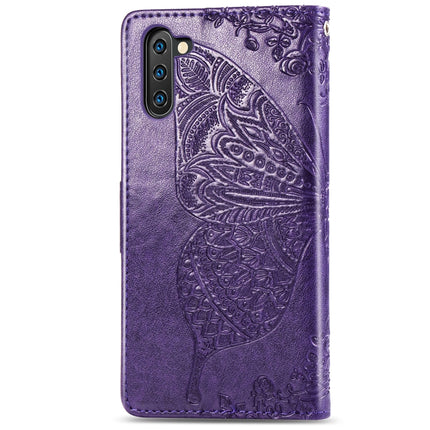 Butterfly Love Flowers Embossing Horizontal Flip Leather Case For Galaxy Note 10 with Holder & Card Slots & Wallet & Lanyard(Dark purple)-garmade.com