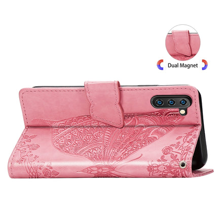 Butterfly Love Flowers Embossing Horizontal Flip Leather Case For Galaxy Note 10 with Holder & Card Slots & Wallet & Lanyard(Pink)-garmade.com