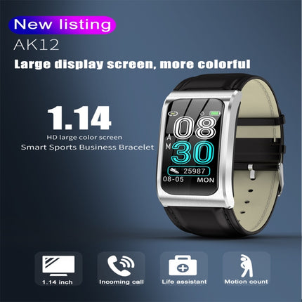 AK12 1.14 inch IPS Color Screen Smart Watch IP68 Waterproof,Leather Watchband,Support Call Reminder /Heart Rate Monitoring/Blood Pressure Monitoring/Sleep Monitoring/Predict Menstrual Cycle Intelligently(Black)-garmade.com