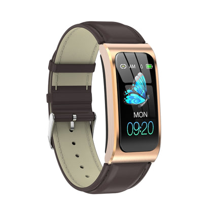 AK12 1.14 inch IPS Color Screen Smart Watch IP68 Waterproof,Leather Watchband,Support Call Reminder /Heart Rate Monitoring/Blood Pressure Monitoring/Sleep Monitoring/Predict Menstrual Cycle Intelligently(Gold)-garmade.com
