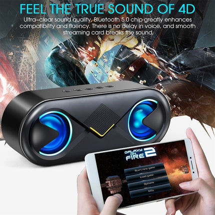 S6 10W Portable Bluetooth 5.0 Wireless Stereo Bass Hifi Speaker, Support TF Card AUX USB Handsfree with Flash LED(Gold)-garmade.com