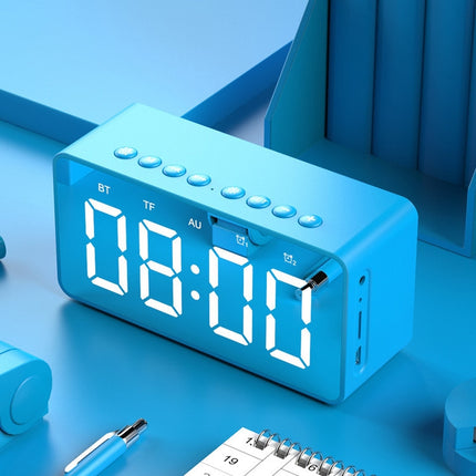 AEC BT506 Speaker with Mirror, LED Clock Display, Dual Alarm Clock, Snooze, HD Hands-free Calling, HiFi Stereo(Blue)-garmade.com