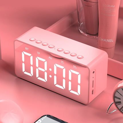 AEC BT506 Speaker with Mirror, LED Clock Display, Dual Alarm Clock, Snooze, HD Hands-free Calling, HiFi Stereo(Pink)-garmade.com