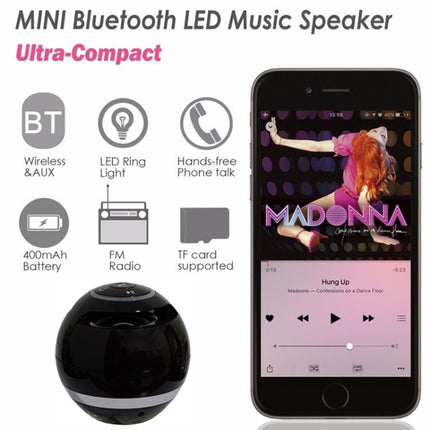 A18 Ball Bluetooth Speaker with LED Light Portable Wireless Mini Speaker Mobile Music MP3 Subwoofer Support TF (White)-garmade.com