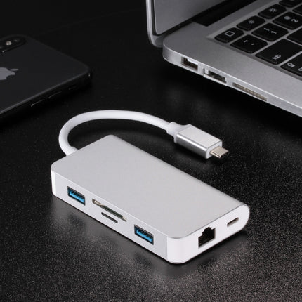 6 in 1 Type C USB 3.0 Hubs Type-C to 2xUSB3.0 RJ45 SD TF Card PD Charging Port Adapter Cable Converter for Laptop Macbook(silver)-garmade.com