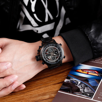 SKMEI 1515 Men Fashion Hip Hop Style Dual Display Electronic Watch Stainless Steel Watch(Black)-garmade.com