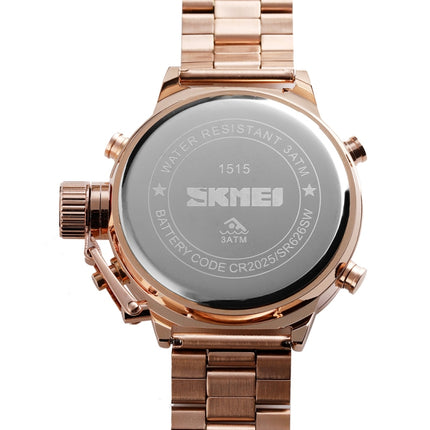 SKMEI 1515 Men Fashion Hip Hop Style Dual Display Electronic Watch Stainless Steel Watch(Black)-garmade.com