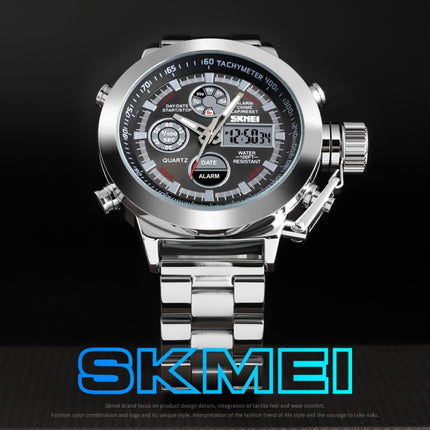 SKMEI 1515 Men Fashion Hip Hop Style Dual Display Electronic Watch Stainless Steel Watch(Silvery)-garmade.com