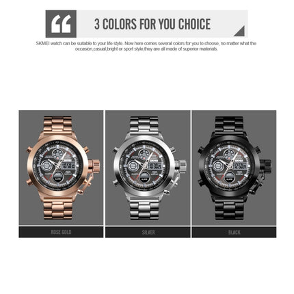 SKMEI 1515 Men Fashion Hip Hop Style Dual Display Electronic Watch Stainless Steel Watch(Rose Gold)-garmade.com