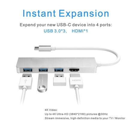 USB-C Hub, Type-C Adapter To HDMI,3 USB 3.0, Portable Aluminum USB C Dongle-garmade.com
