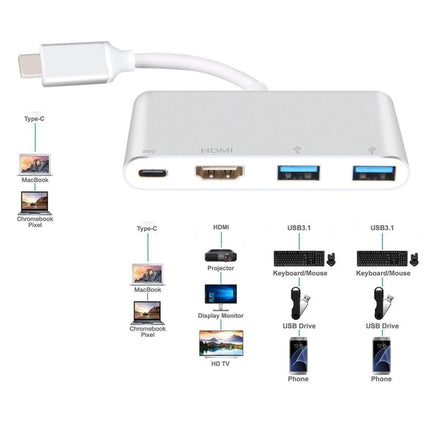 USB-C to HDMI Adapter, USB 3.1 Type C to HDMI 4K Multiport AV Converter with 2 USB 3.0 Port and USB C Charging Port-garmade.com