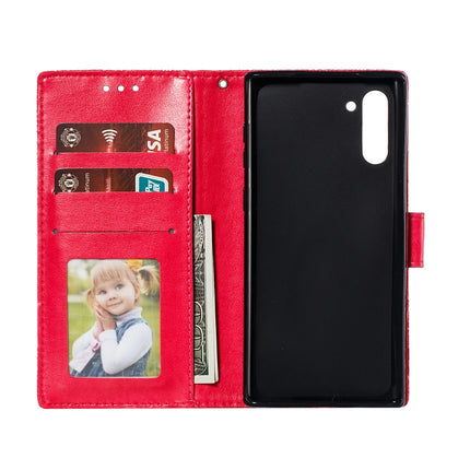 Lace Flower Embossing Pattern Horizontal Flip Leather Case for Galaxy Note10, with Holder & Card Slots & Wallet & Photo Frame & Lanyard(Red)-garmade.com