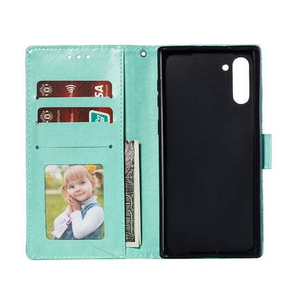 Lace Flower Embossing Pattern Horizontal Flip Leather Case for Galaxy Note10, with Holder & Card Slots & Wallet & Photo Frame & Lanyard(Green)-garmade.com