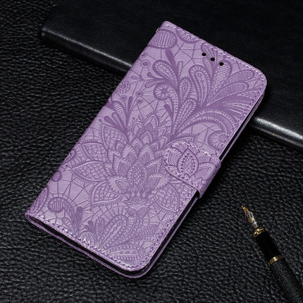 Lace Flower Embossing Pattern Horizontal Flip Leather Case for Galaxy Note10, with Holder & Card Slots & Wallet & Photo Frame & Lanyard(Purple)-garmade.com