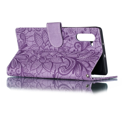 Lace Flower Embossing Pattern Horizontal Flip Leather Case for Galaxy Note10, with Holder & Card Slots & Wallet & Photo Frame & Lanyard(Purple)-garmade.com