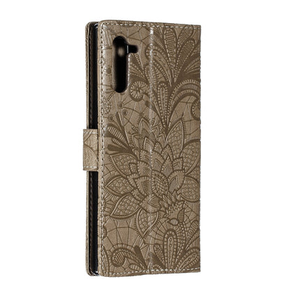 Lace Flower Embossing Pattern Horizontal Flip Leather Case for Galaxy Note10, with Holder & Card Slots & Wallet & Photo Frame & Lanyard(Gray)-garmade.com