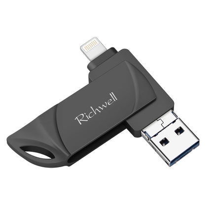 Richwell DXZ128 USB Flash Disk 128G 3 in 1 Micro USB + 8 Pin + USB 3.0 Compatible IPhone & IOS(Black)-garmade.com