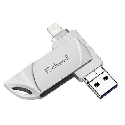 Richwell DXZ128 USB Flash Disk 128G 3 in 1 Micro USB + 8 Pin + USB 3.0 Compatible IPhone & IOS(Silver)-garmade.com