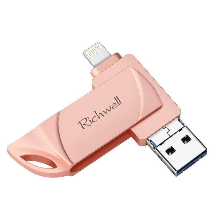 Richwell DXZ128 USB Flash Disk 128G 3 in 1 Micro USB + 8 Pin + USB 3.0 Compatible IPhone & IOS(Rose Gold)-garmade.com