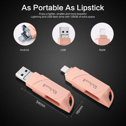 Richwell DXZ128 USB Flash Disk 128G 3 in 1 Micro USB + 8 Pin + USB 3.0 Compatible IPhone & IOS(Rose Gold)-garmade.com