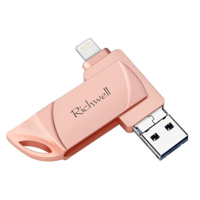 Richwell DXZ66 USB Flash Disk 16G 3 in 1 Micro USB + 8 Pin + USB 3.0 Compatible IPhone & IOS(Rose Gold)-garmade.com