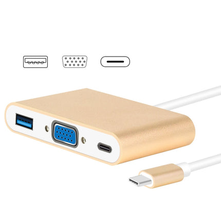 USB Type C to VGA 3-in-1 Hub Adapter supports USB Type C tablets and laptops for Macbook Pro / Google ChromeBook(Gold)-garmade.com
