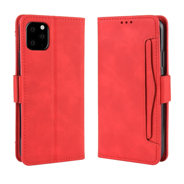 Wallet Style Skin Feel Calf Pattern Leather Case For iPhone 11 Pro Max ,with Separate Card Slot(Red)-garmade.com