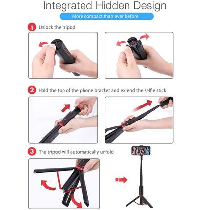 M18 Portable Selfie Stick Remote Control Mobile Phone Holder(Red)-garmade.com