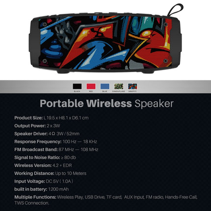 NewRixing NR-3020 Outdoor TWS Wireless Bluetooth Stereo Waterproof Dustproof Shockproof Speaker(Black)-garmade.com