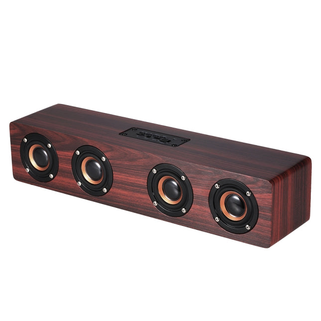 W8 Bluetooth 4.2 Speaker Four Louderspeakers Super Bass Subwoofer with Mic 3.5mm Support TF Card(Red Wood)-garmade.com