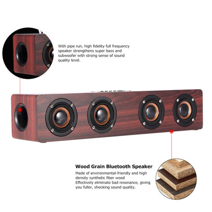 W8 Bluetooth 4.2 Speaker Four Louderspeakers Super Bass Subwoofer with Mic 3.5mm Support TF Card(Red Wood)-garmade.com