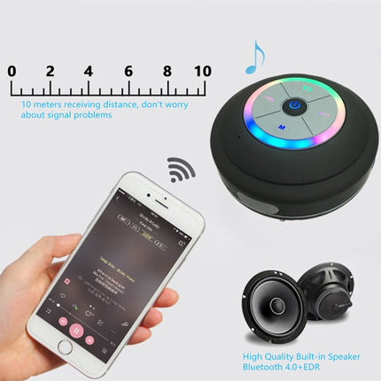 BTS-09 Wireless Bluetooth Speaker Waterproof Led FM Radio Subwoofer Bluetooth Column TF Card Suction Cup Mini Shower Speaker(Black)-garmade.com