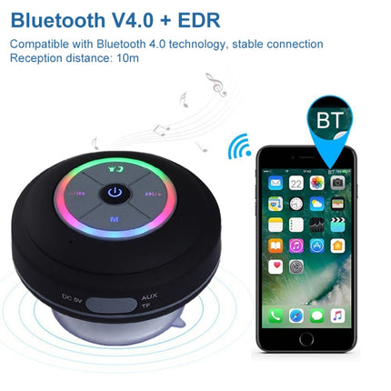 BTS-09 Wireless Bluetooth Speaker Waterproof Led FM Radio Subwoofer Bluetooth Column TF Card Suction Cup Mini Shower Speaker(Black)-garmade.com