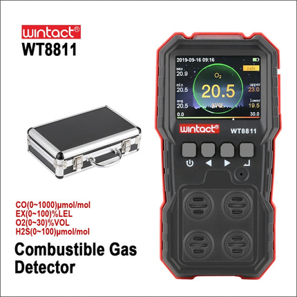 WINTACT WT8811 Compoud Gas Monitor LCD Display Rechargeable Multifunction 4 in1 Combustible O2 H2S CO Gas Sensor Sound-light Vibration Alarm-garmade.com