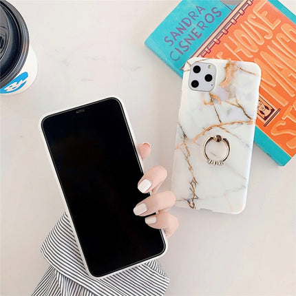 For iPhone 11 TPU Smooth Marble with Ring Metal Rhinestone Bracket Mobile Phone Protective Case(Gold Jade Q1)-garmade.com