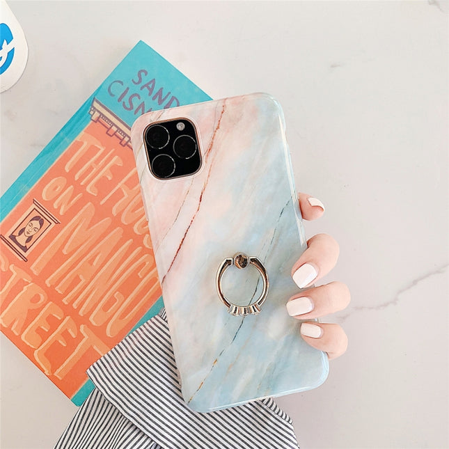 For iPhone 11 TPU Smooth Marble with Ring Metal Rhinestone Bracket Mobile Phone Protective Case(Granite Q3)-garmade.com