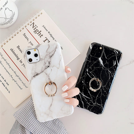 For iPhone 11 TPU Smooth Marble with Ring Metal Rhinestone Bracket Mobile Phone Protective Case(Granite Q3)-garmade.com