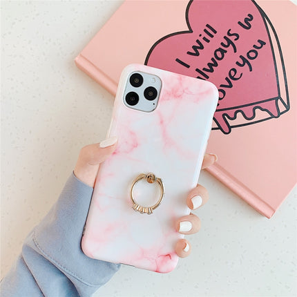 For iPhone 11 TPU Smooth Marble with Ring Metal Rhinestone Bracket Mobile Phone Protective Case(Snowflake Powder Q2)-garmade.com