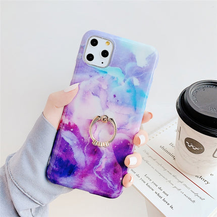 For iPhone 11 TPU Smooth Marble with Ring Metal Rhinestone Bracket Mobile Phone Protective Case(Purple Stone Q7)-garmade.com